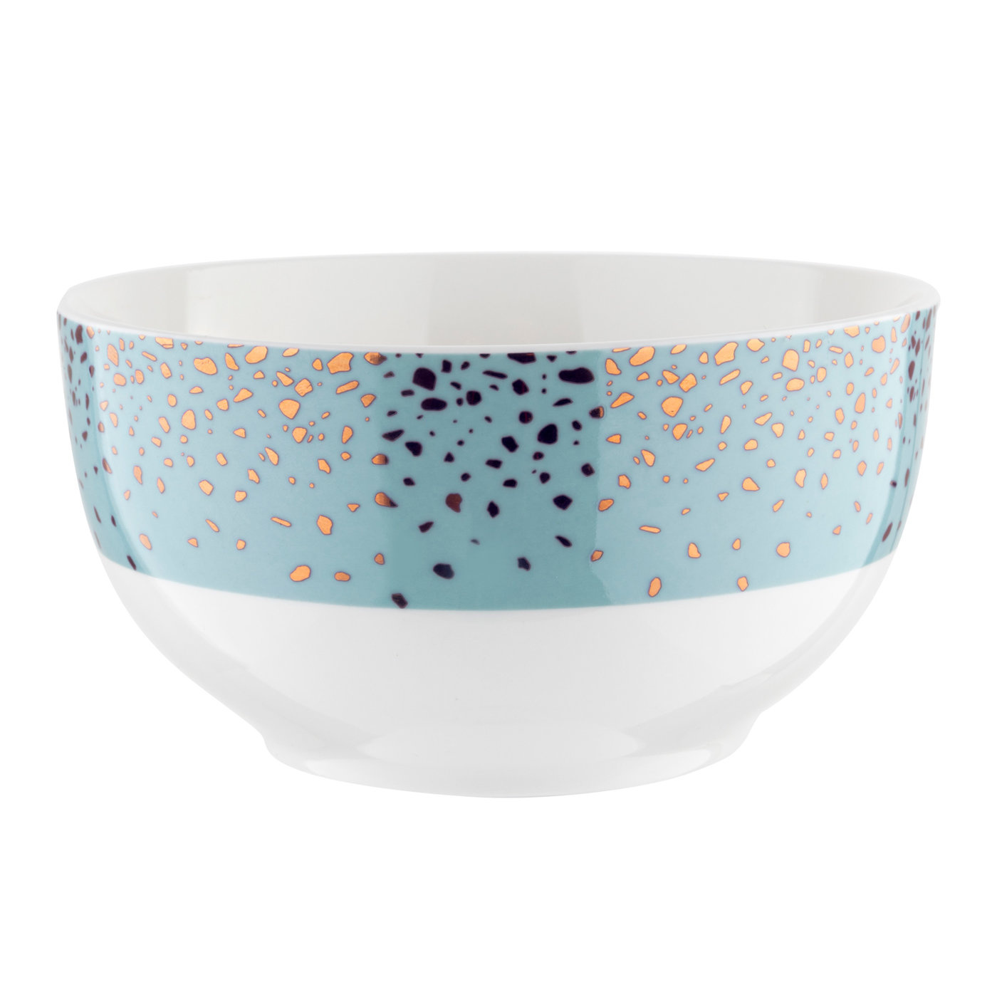 Salatschüssel Aus Vergoldetem Porzellan, Modell Florina Spots Blue, 13 Cm