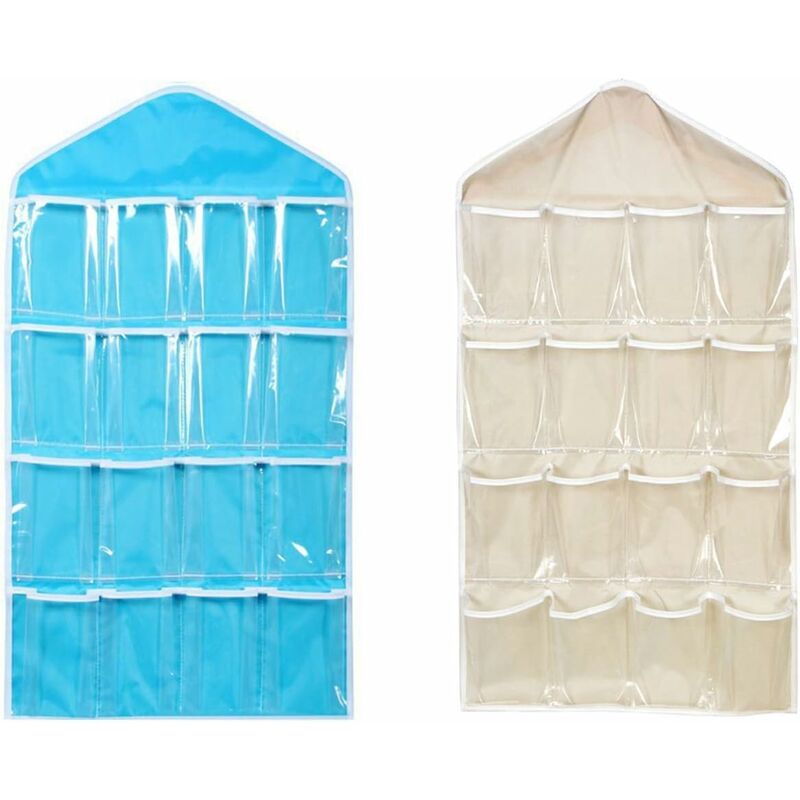 2 Sets Hängende Aufbewahrungssäule Aus Stoff, Mehrschichtige Transparente Hängende Aufbewahrungstasche, Multifunktionale Hängende Aufbewahrung, 16 Taschen Für Schuhe, Unterwäsche, Schmuck (grau/blau)