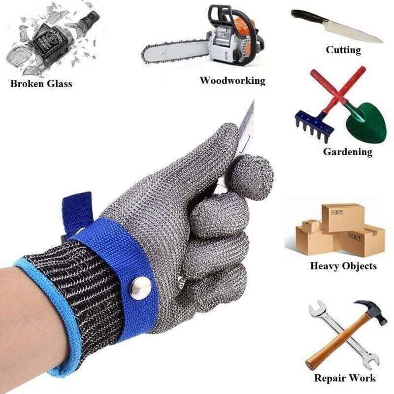Blaue Metzgerhandschuhe Aus Edelstahlgewebe, Schutzstufe 5, Größe Xl, Strapazierfähig Und Komfortabel.