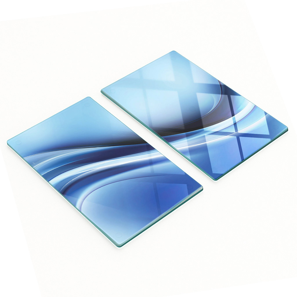 Stilvolle Und Robuste Glasplatten Mit Abstraktem Blauem Muster, 2 X 30 X 52 Cm