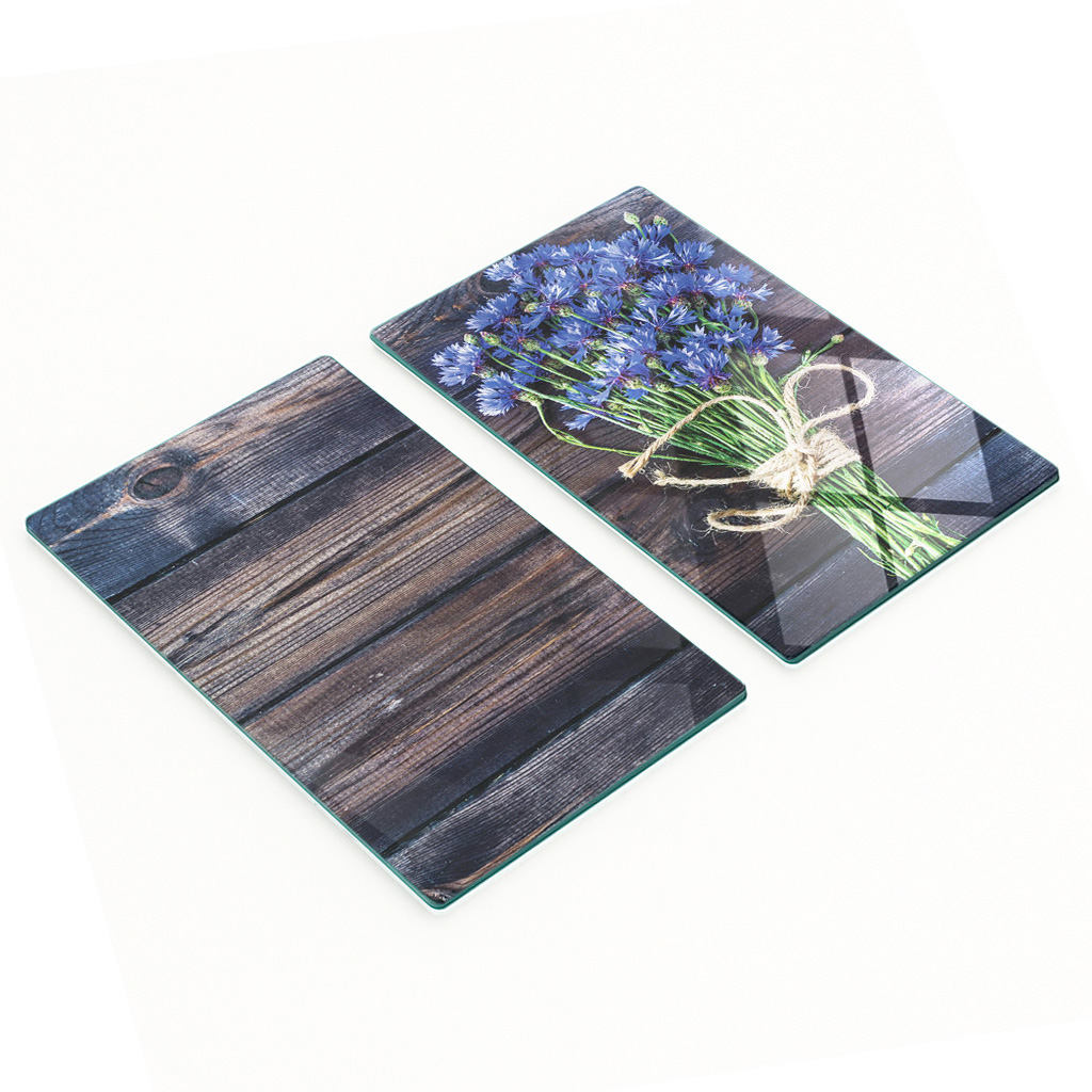 Robuste Und Stilvolle Glasplatten Mit Blauem Kornblumenmuster, 2 X 30 X 52 Cm