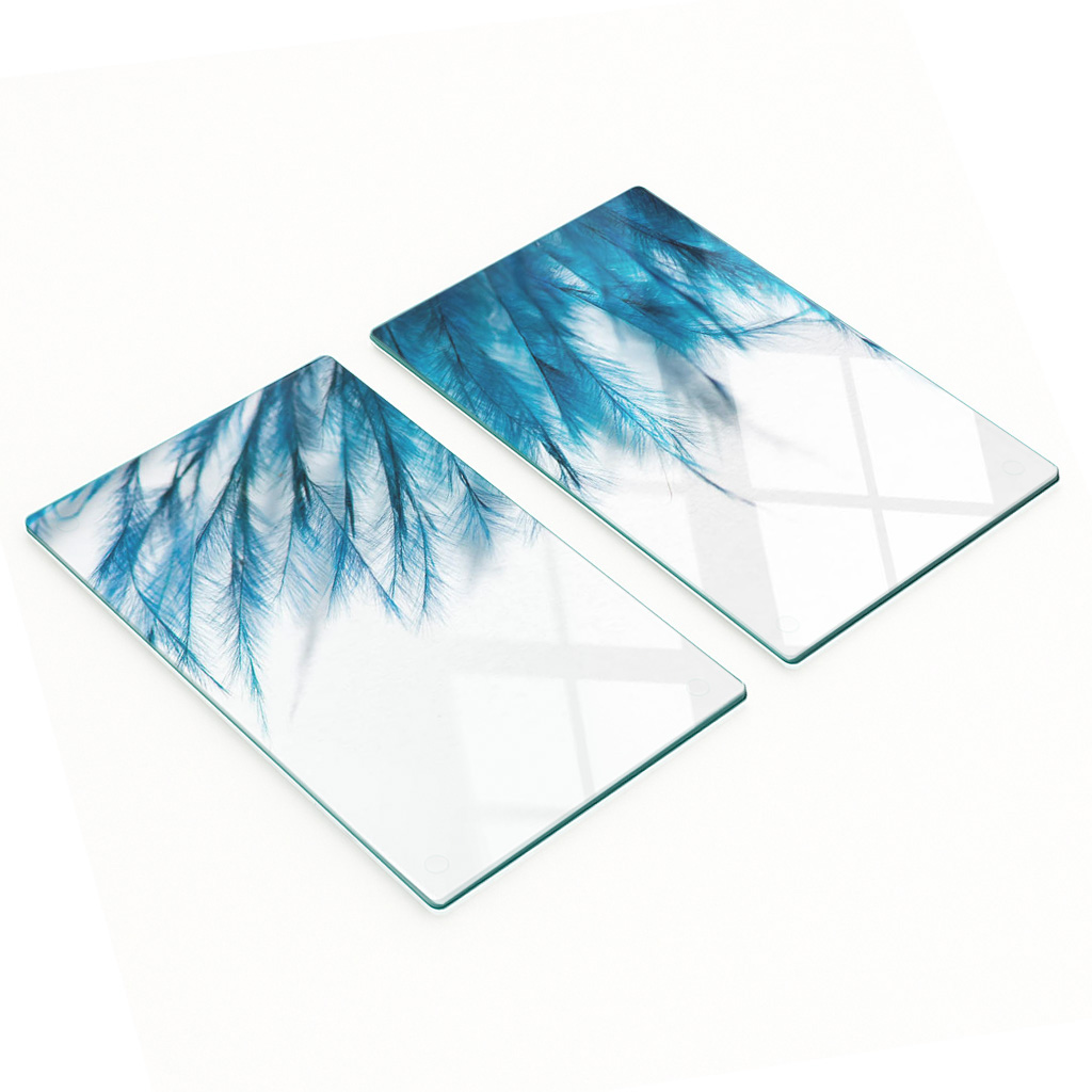 Stilvolle Und Robuste Glasplatten Mit Blauem Federmuster, 2 X 30 X 52 Cm