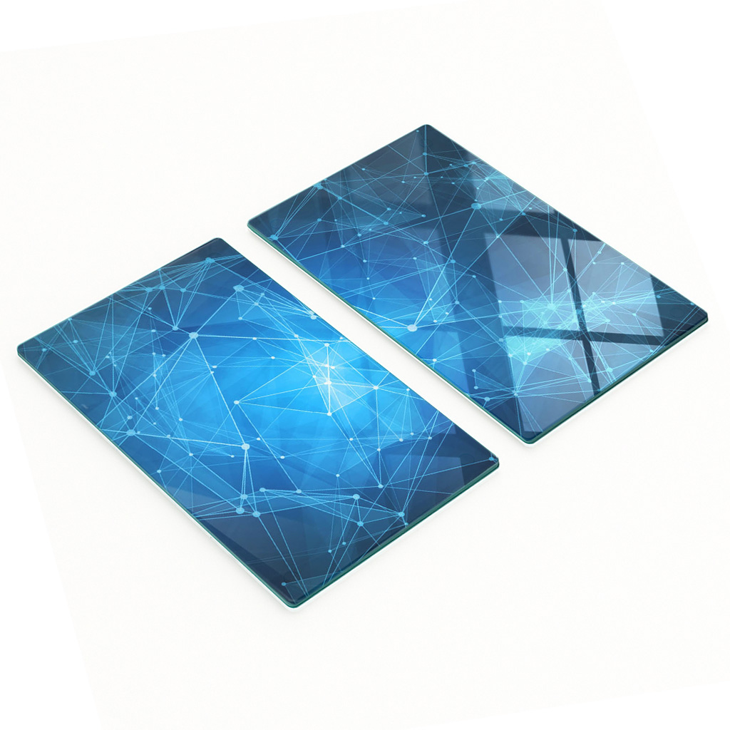 Küchenarbeitsplatten Aus Gehärtetem Glas Mit Blauen Linien, 2 X 30 X 52 Cm