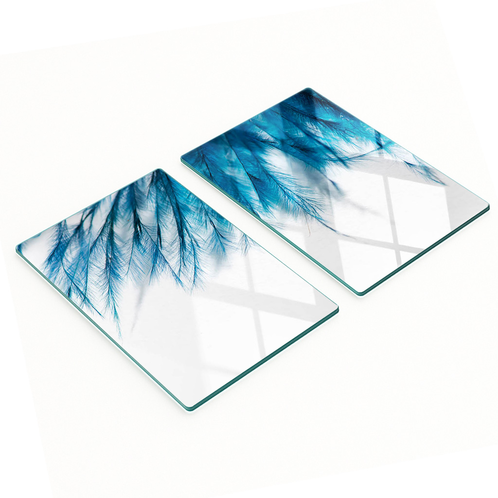 Stilvolle Und Robuste Glasplatten Mit Blauem Federmuster, 2 X 40 X 52 Cm