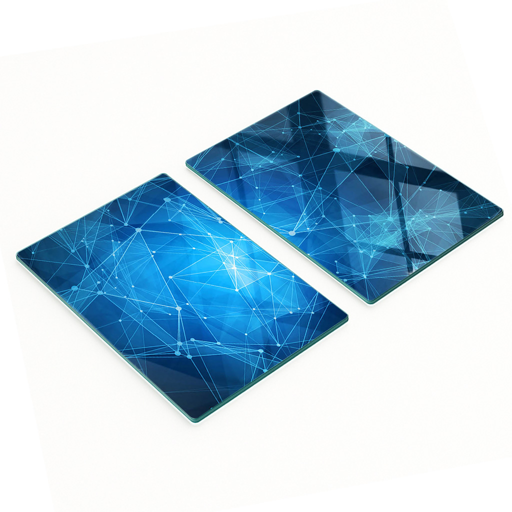 Küchenarbeitsplatten Aus Gehärtetem Glas Mit Blauen Linien, 2 X 40 X 52 Cm
