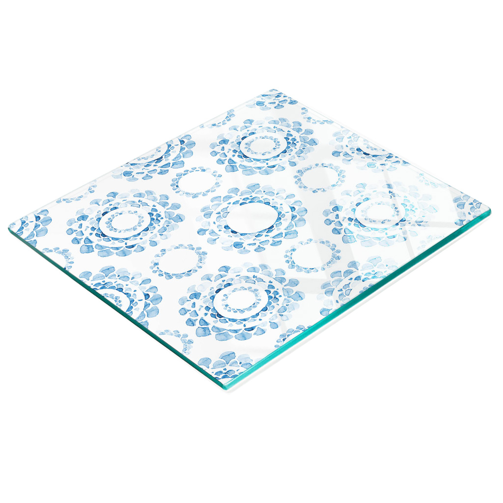Stilvolle Und Robuste Glasplatte Mit Blauem Ornamentmuster, 60 X 52 Cm