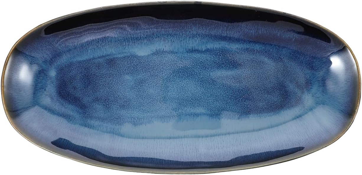 Ovale Servierplatte Aus Glasierter Keramik, Geeignet Für Sushi, Obst Und Vorspeisen, Mikrowellen- Und Spülmaschinenfest, Blau, 34,7 X 16,8 X 3,5 Cm