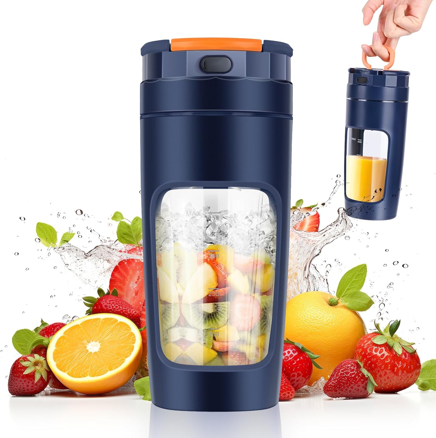 600 Ml Tragbarer Mixer, Tragbarer Smoothie-mixer, 20.000 U/min Leistungsstarker Smoothie-mixer Mit 4 Klingen, Mini-mixer Mit Reisedeckel Für Küche, Fitnessstudio, Büro (blau)