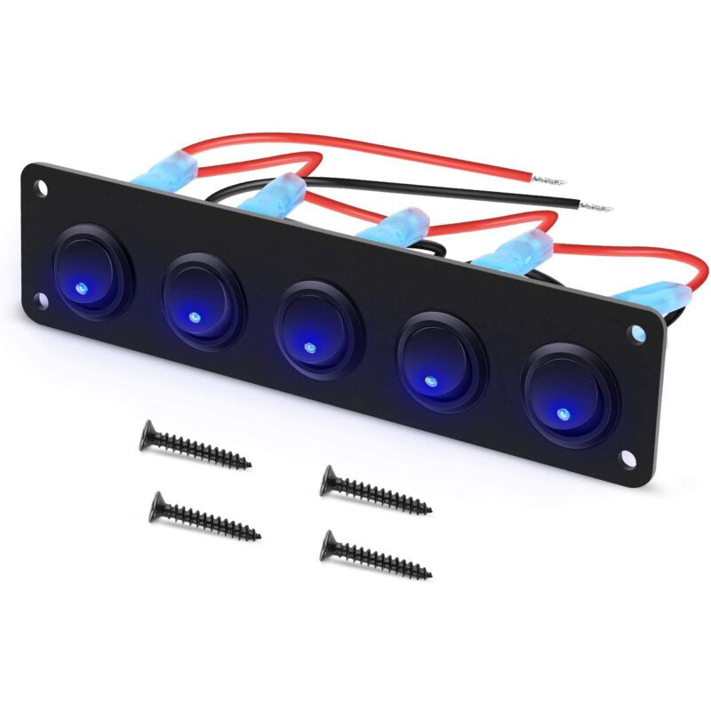 12-24v Blaue Led-rundschalter – 5-wege-kfz-bedienfeld Für Autos, Lkws, Rennwagen Und Boote