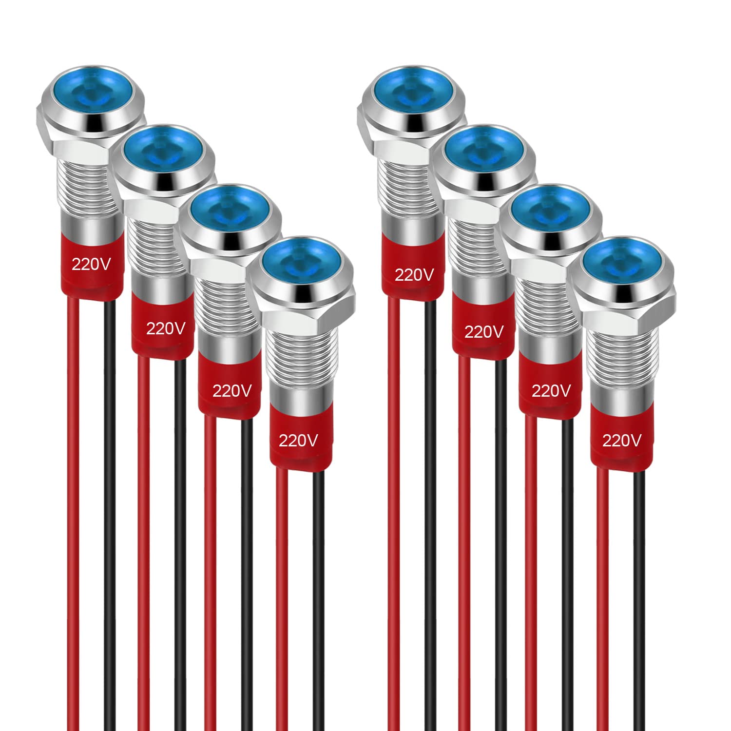 8pcs 6mm Sehende Led 220-230v Signal Lichtdicht Metallpaneel Sehende Led Montage Auf Plattenkopfpaneel Mit Fils Casque Argentée, Blau