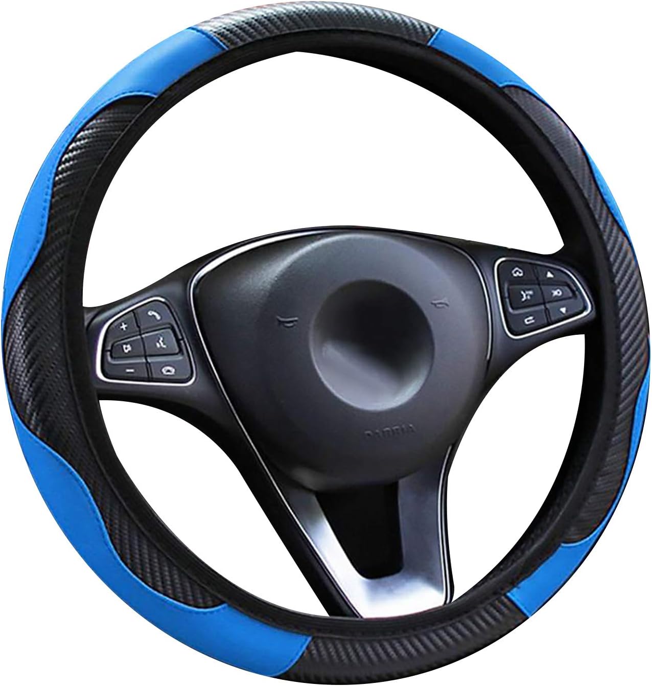 Leder-auto-lenkradbezug, Rutschfestes, Atmungsaktives Sport-elastikband Aus Kohlefaser Ohne Innenring, Universelle Passform Für 37–39 Cm (14,5–15 Zoll) (blau)
