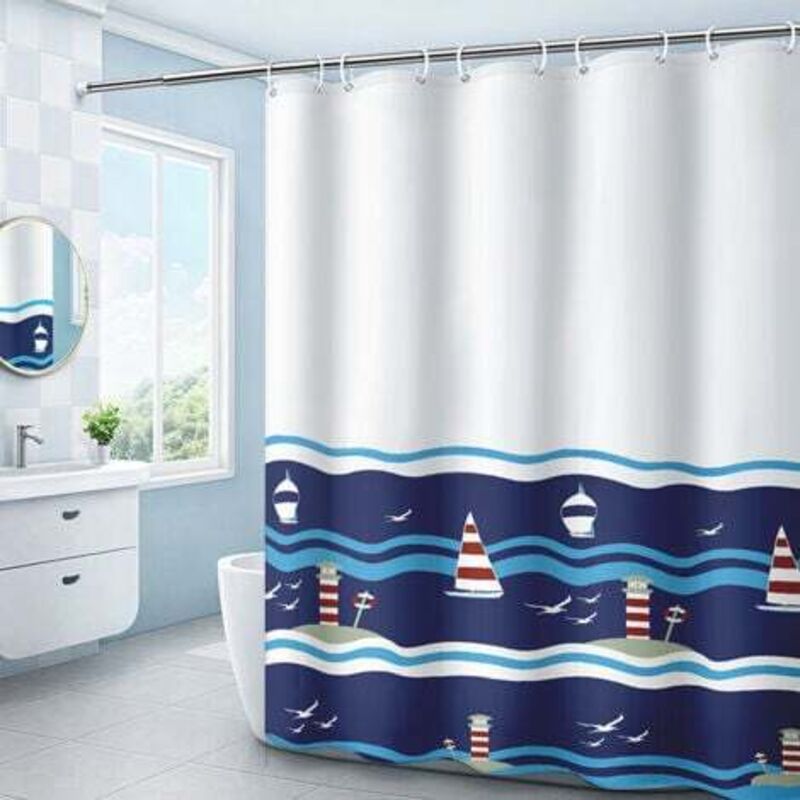 [niemals Verwendet] Duschvorhang 180 X 200 Cm Mit 12 Haken, Schnelltrocknend (bootsform), Wasserdichtes Polyestergewebe, Maschinenwaschbar, Badezimmervorhänge