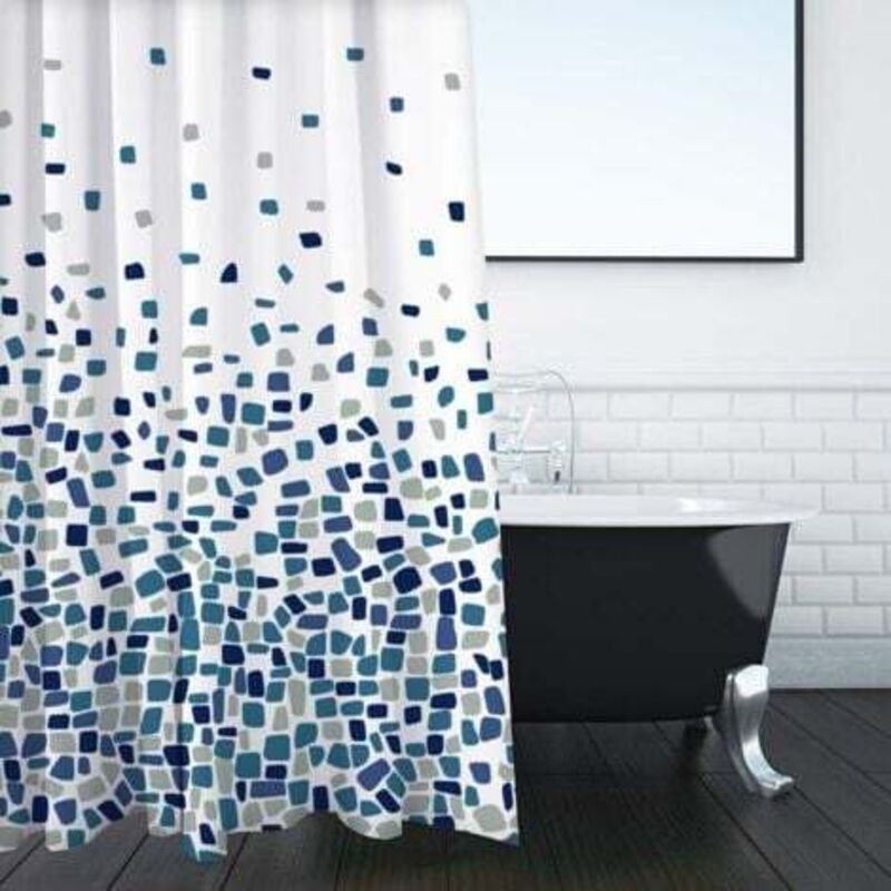 [niemals Verwendet] Schimmel- Und Mehltauresistenter Duschvorhang, Blaues Mosaikmuster, 180 X 180 Cm, Wasserabweisendes Material, Polyester