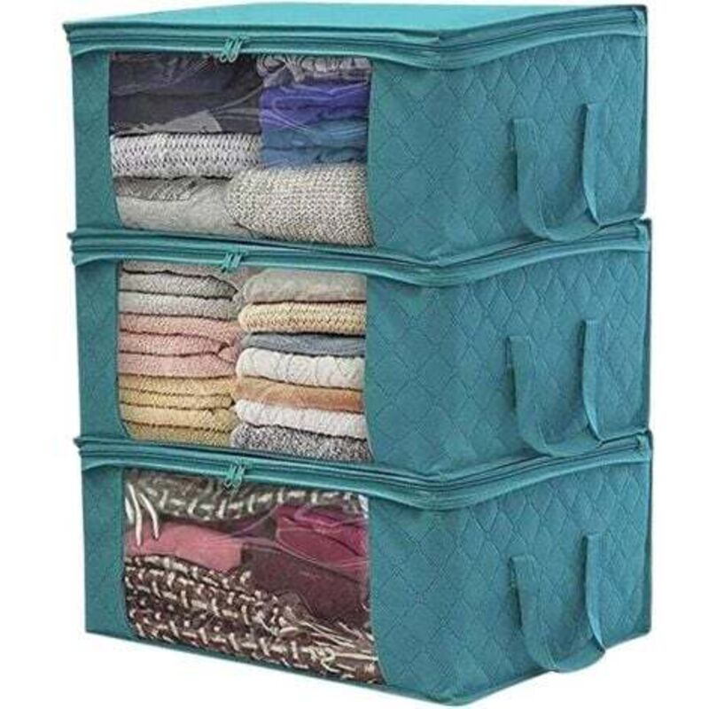 [niemals Verwendet] (3-teilig, Blau) Faltbarer Aufbewahrungsbeutel Für Kleidung, 49 X 36 X 21 Cm, Aufbewahrungsbeutel Für Unter Das Bett, Dickes, Wasserdichtes Vliesmaterial, Geeignet Für Bettdecken,