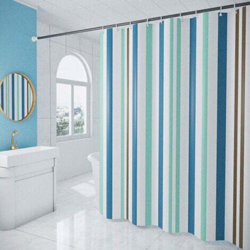 [niemals Verwendet] Duschvorhang (180 X 200 Cm) Mit 12 Haken, Schnelltrocknend (blaue Streifen), Wasserdichtes Polyestergewebe, Maschinenwaschbar, Badezimmervorhänge