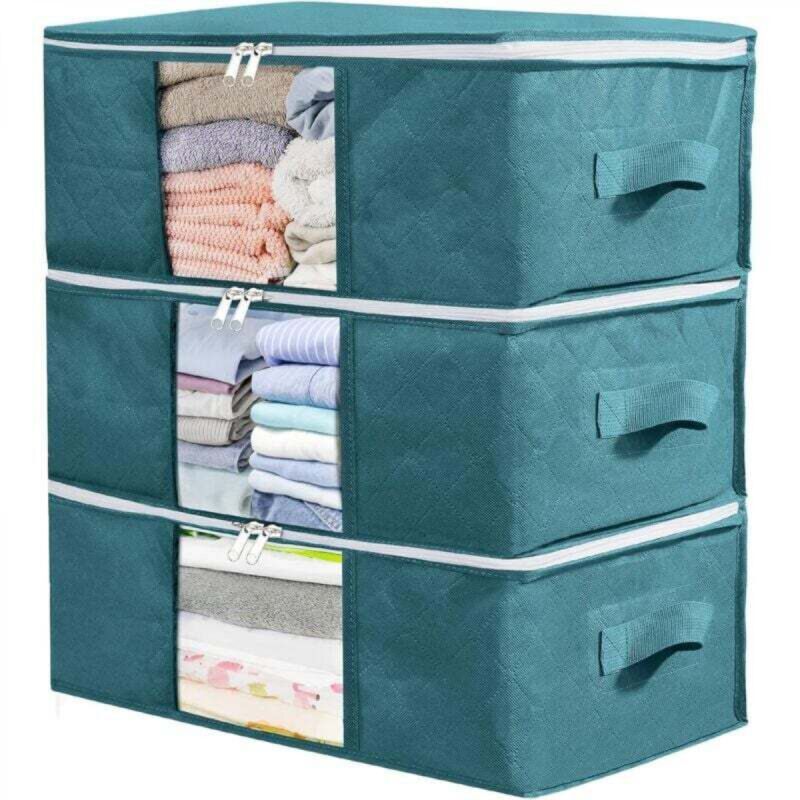 [niemals Verwendet] 3er-pack (blaue) Aufbewahrungsbeutel Für Kleidung, Aufbewahrungsboxen Für Unter Das Bett, Kleiderorganizer Aus Stoff, Zur Aufbewahrung Von Bettdecken, Kleidung Und Bettwäsche, Wass