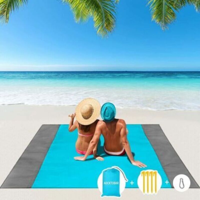 [niemals Verwendet] Strandmatte (200 X 210 Cm), Stranddecke, Tragbare, Wasserdichte Strandmatte, Wasserfestes Handtuch, Sandabweisendes Strandtuch Mit 4 Eckbefestigungen Für Strand, Picknick Und Campi