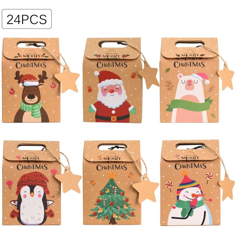 Weihnachtliche Geschenkboxen Aus Kraftpapier – Set Mit 24 Stück (9,5 Cm), Ideal Zum Verpacken Von Süßigkeiten, Pralinen Und Keksen.
