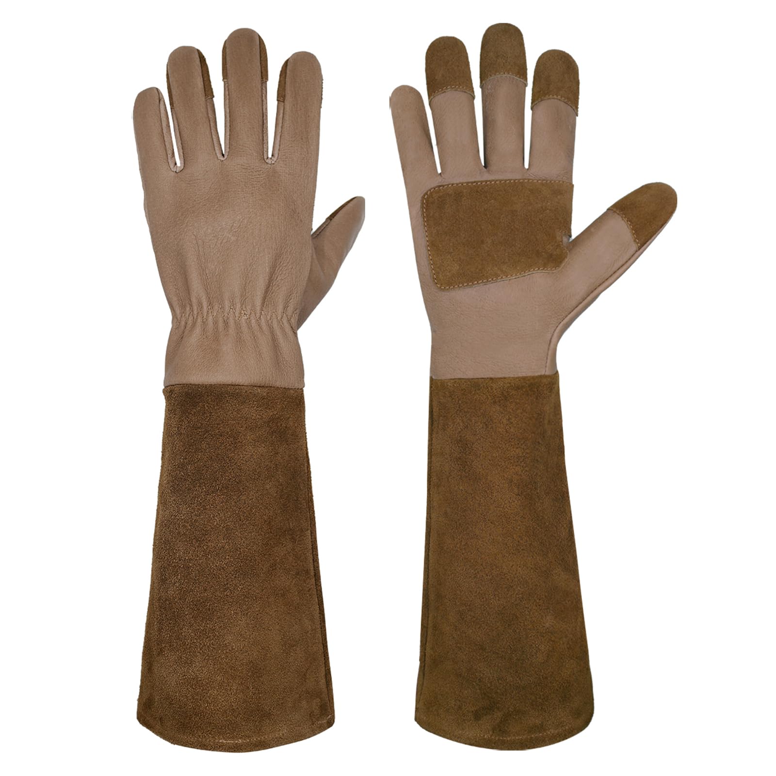 Gartenhandschuhe Für Damen Und Herren, Lange Dornenfeste Handschuhe, Schweinsleder, Atmungsaktiv Und Langlebig (klein, Braun)