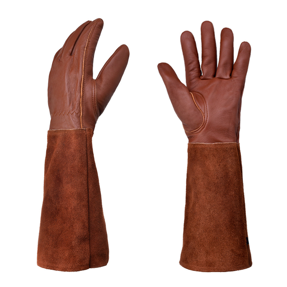 Gartenhandschuhe Für Damen/herren – Anti-dornen-rindsleder, Lange Schutzstulpe Für Den Unterarm, Zum Beschneiden Von Rosensträuchern, L, Braun