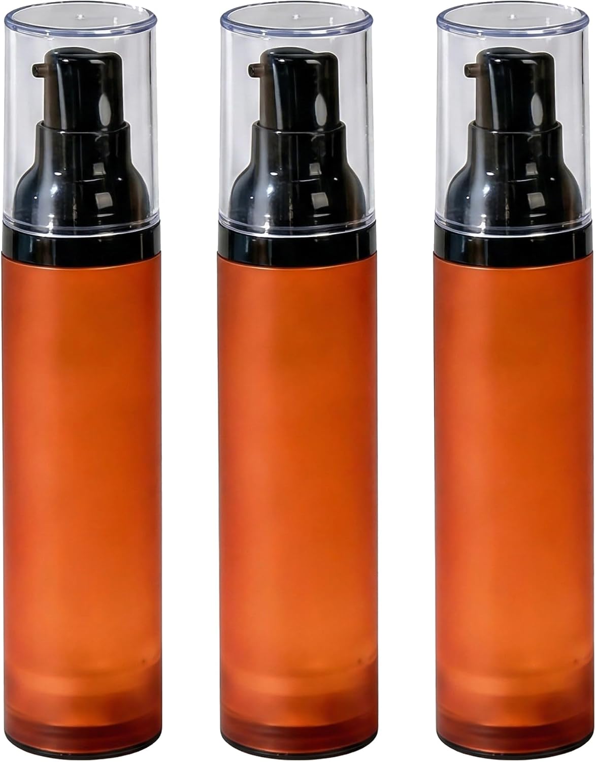 Set Mit 3 Leeren, Mattbraunen Kunststoff-pumpflaschen Mit Schwarzen Pumpverschlüssen – 50 Ml – Vakuum-pumpflaschen – Pumpspender Für Kosmetika
