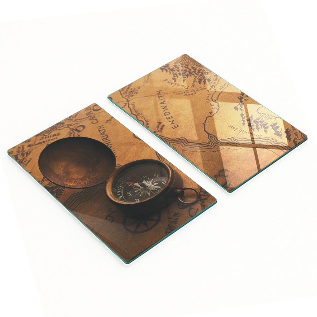 Robuste Und Stilvolle Glasplatten Mit Kompasskartenmuster, Braun, 2 X 30 X 52 Cm