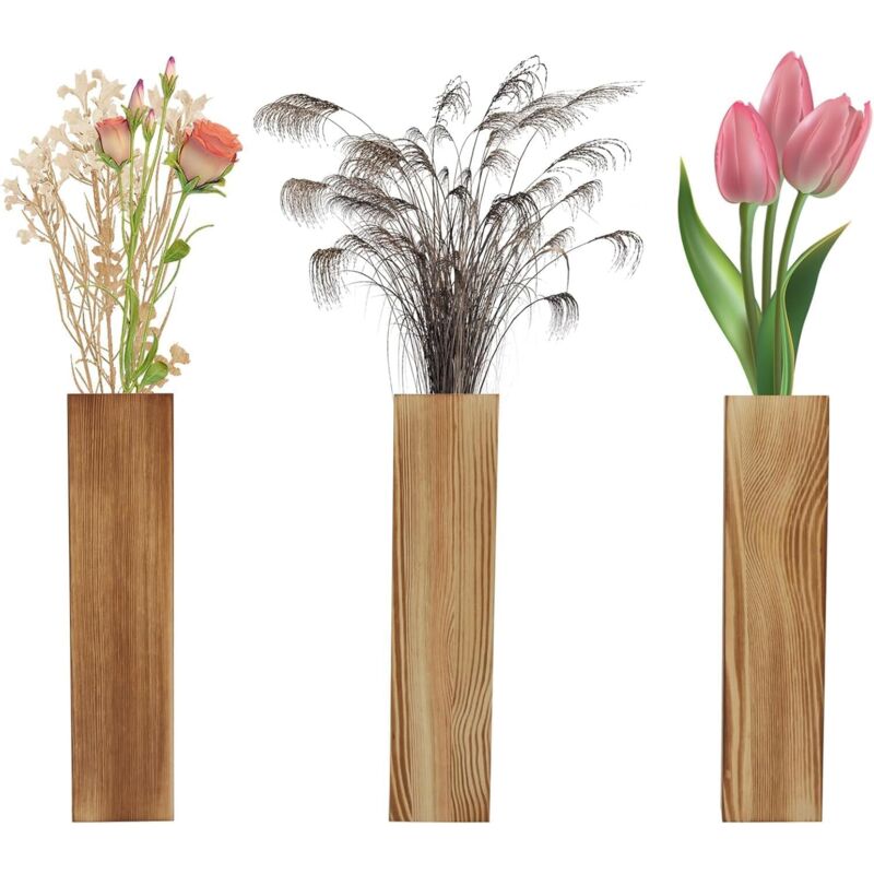 3er-set Moderne Wandvasen Aus Massivholz Für Zimmerpflanzen, 2,5 × 5,6 × 29,5 Cm, Ideal Für Trocken- Und Grünblumen – Ulisem