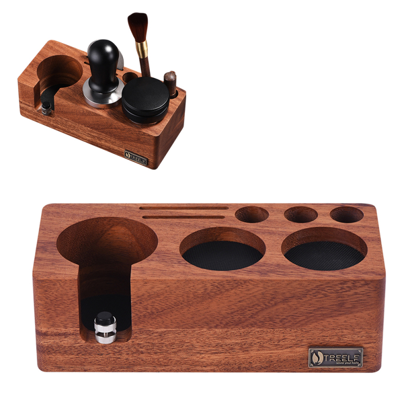 Tamperstation Aus Walnussholz Für 54-mm-espressomaschinen, Siebträgerhalterung, Höhenverstellbar, 3-in-1: Organizer, Spender Und Siebträger Für Die Arbeitsfläche.