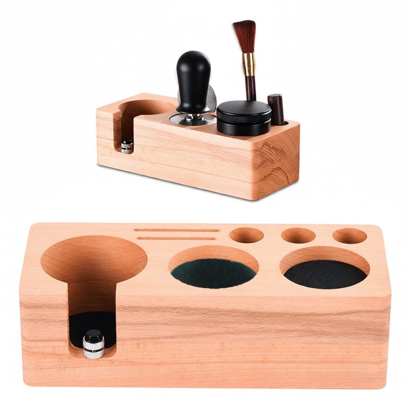 Espresso-tampingstation, 58 Mm Zubehör, Verstellbarer Buchenholzständer, Rutschfester Boden, 5 Löcher (für Tamper/spender)