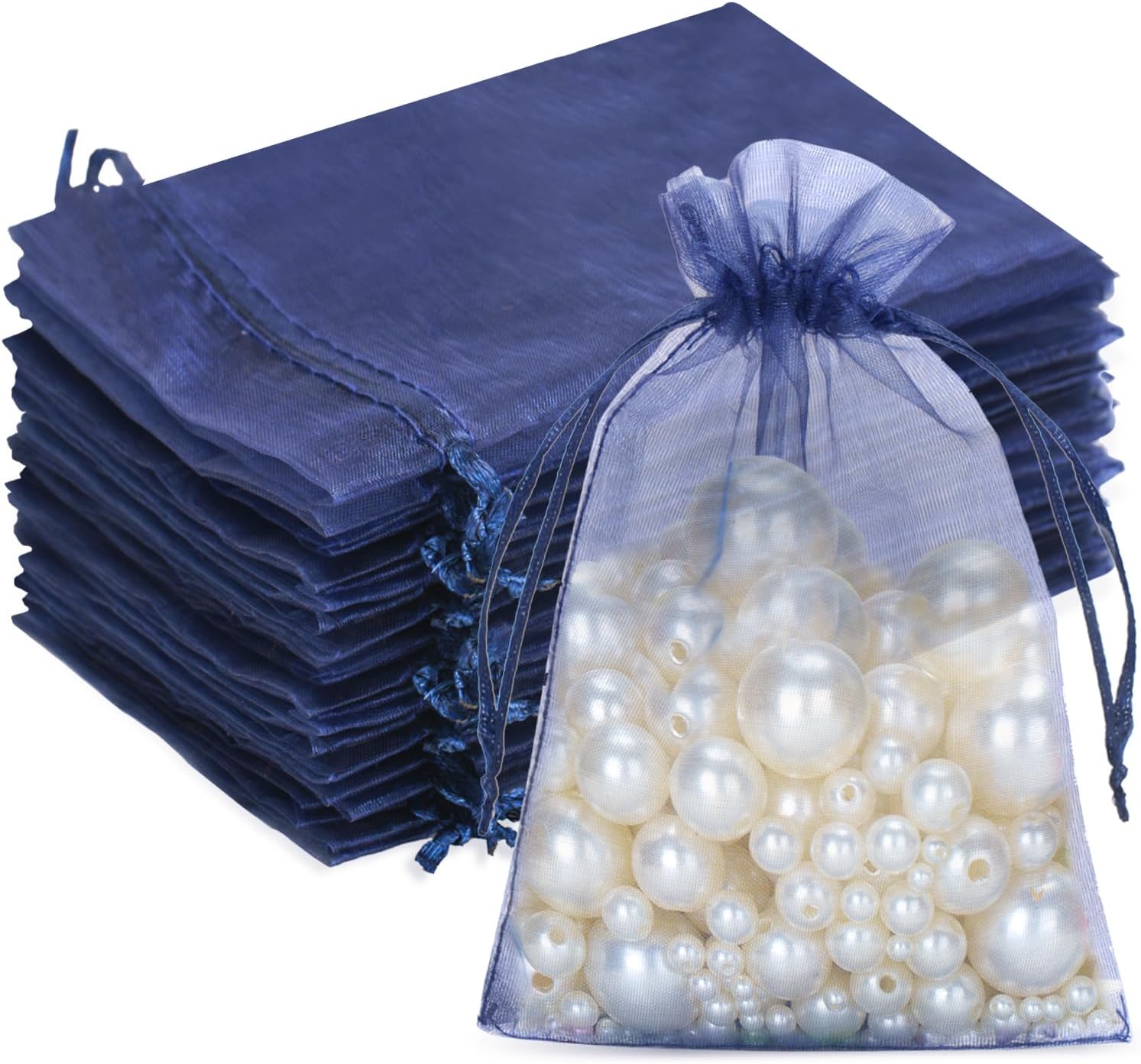 Dunkelblaue Organzasäckchen 10 X 15 Cm: Organza-geschenksäckchen, 50er-set. Organzasäckchen Mit Kordelzug. Ideal Als Süßigkeitentüten Für Hochzeiten, Schmucktüten Oder Geschenktüten.