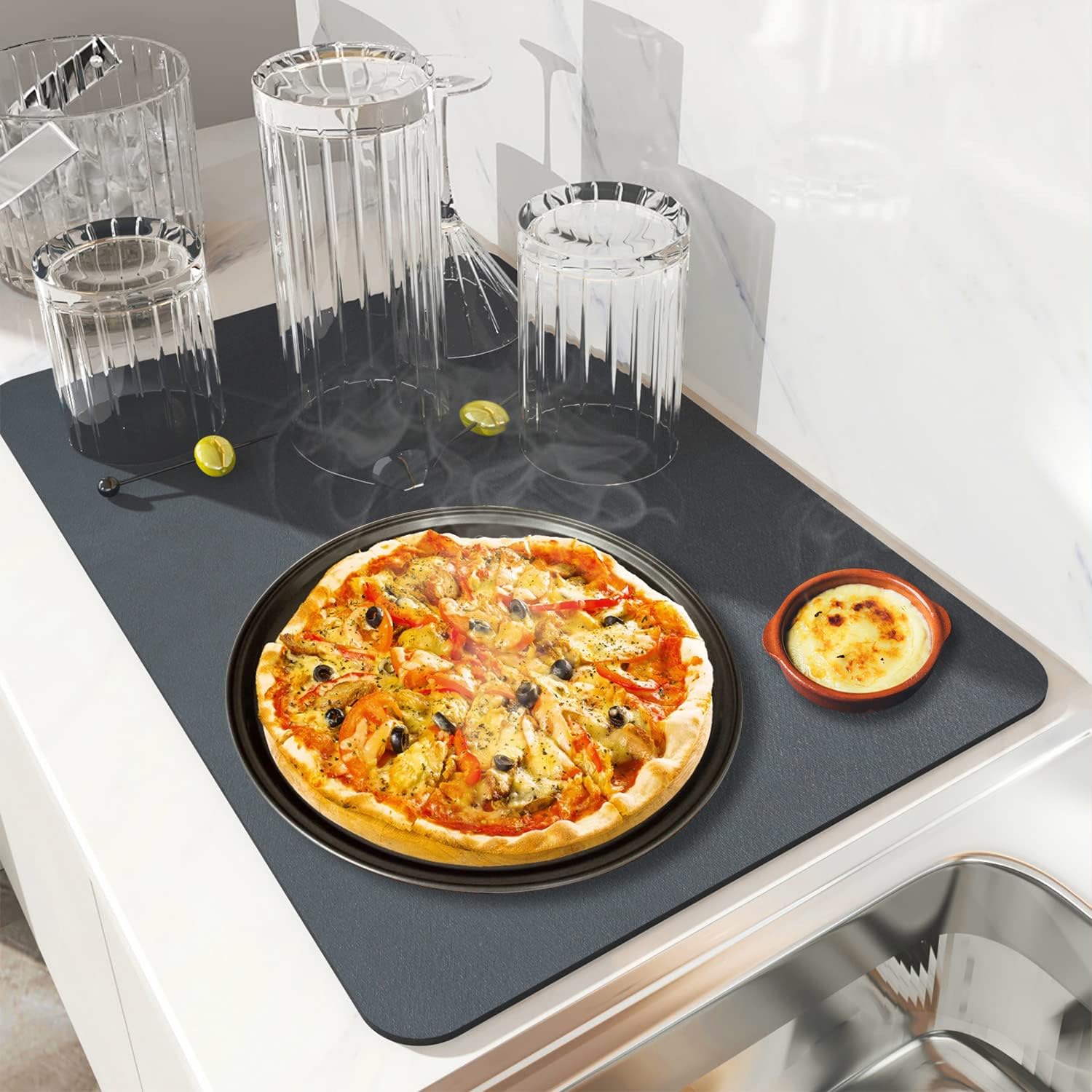 Geschirr-abtropfmatte, Super Saugfähige Abtropfmatte, Schnell Trocknende Nanofaser-küchenspüle-matte, (50 X 60 Cm, Dunkelgrau)