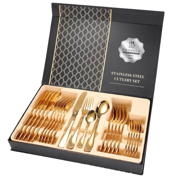 Elegantes 24-teiliges Besteckset Aus Edelstahl Für 6 Personen In Goldoptik