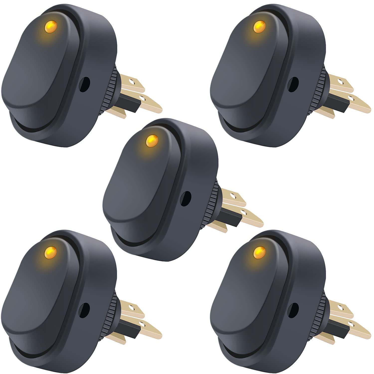 5 Stück 12v 30a Spst 3-polige Ein/aus-rundpunkt-led-drucktaster-wippschalter Für Autos Asw-20d-bu, Gelb