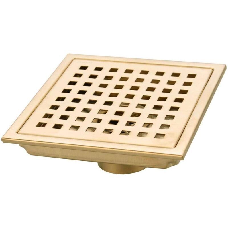 Quadratischer Duschablauf, Edelstahl 304, Gebürstete Goldoberfläche, Schmutzfangrost, Hoher Durchfluss, 150 Mm – Ulisem