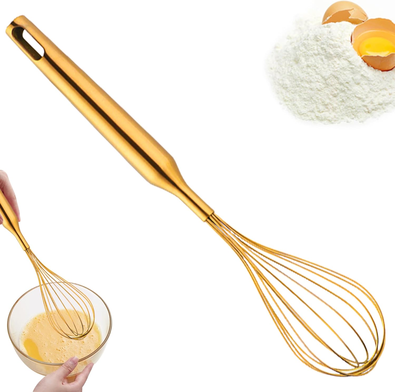 30 Cm Großer Schneebesen Aus Edelstahl Mit Griff Und Loch Zum Aufhängen, 12 Goldene Drähte Zum Kochen, Mischen, Schlagen Und Backen.