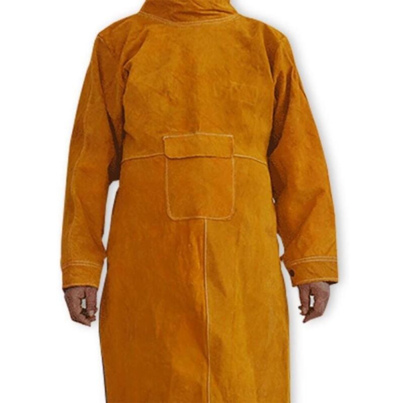 1 Schweißerschürze Aus Rindsleder, Flammhemmend, Langer Mantel, Schutzkleidung, Schweißeranzug, Strapazierfähiges Leder, Zusätzlicher Schutz, 105 Cm (gelb)