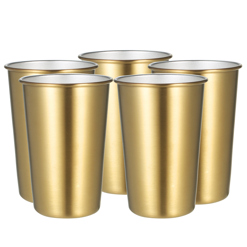 Set Mit 5 Goldenen Edelstahlbechern À 500 Ml, Heiß- Und Kaltbeständig (gold)