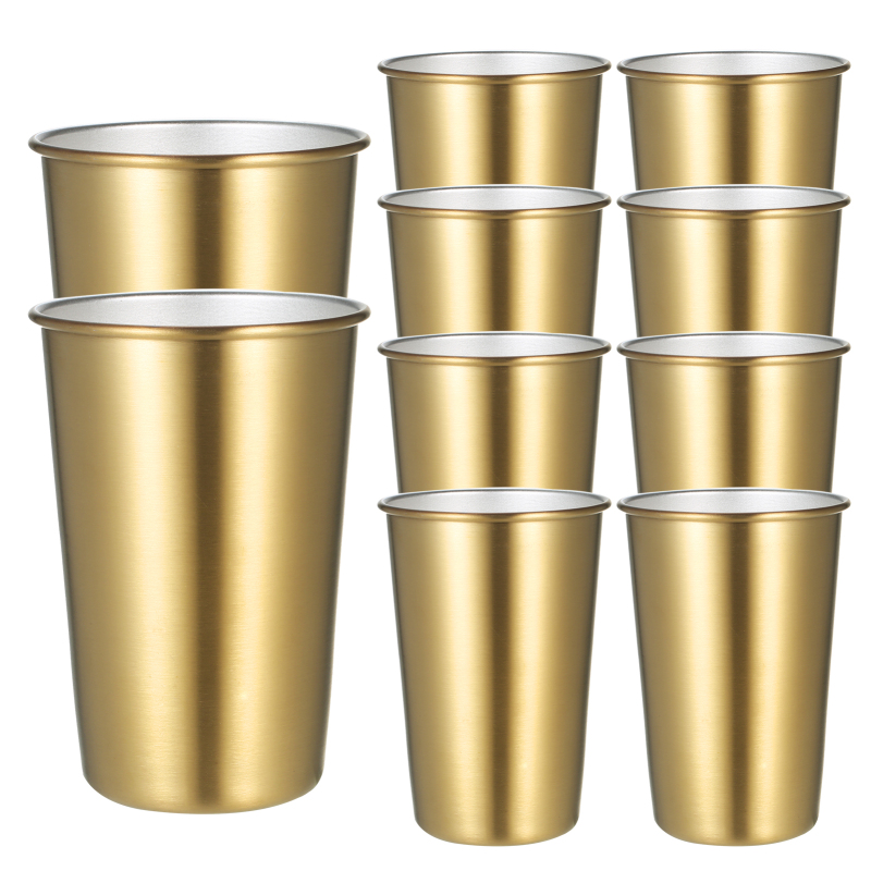 Set Mit 10 Goldfarbenen Edelstahlbechern À 500 Ml, Hitze- Und Kältebeständig (gold)