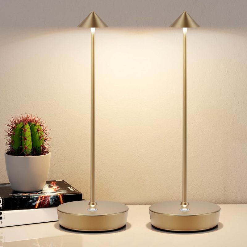 Wiederaufladbare Schreibtischlampe Mit Touch-technologie, 3 Helligkeitsfarben, Einstellbare Intensität, Goldfarben (kabellos)