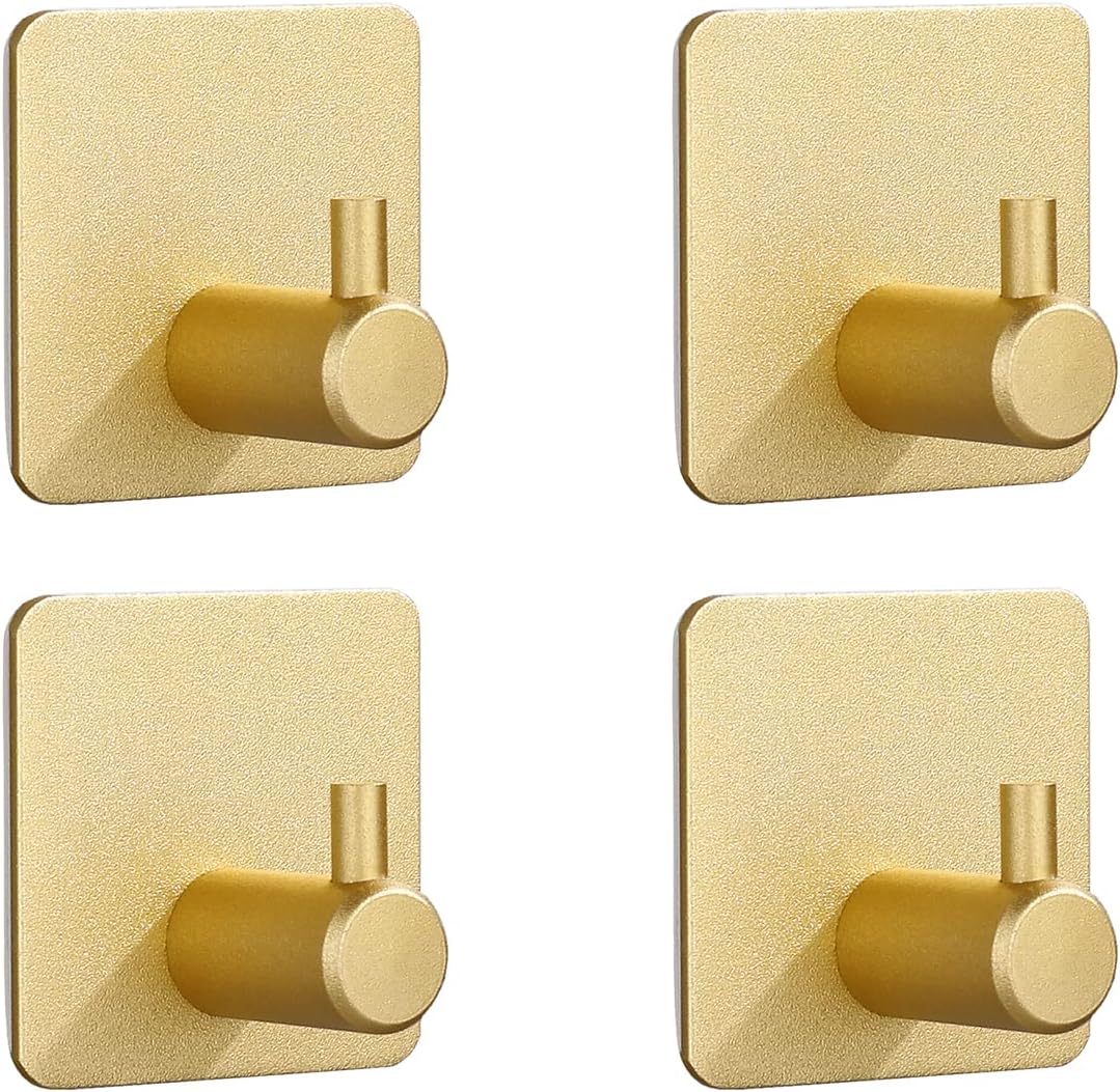 Set Mit 4 Starken Selbstklebenden Haken Für Mäntel, Türen, Badezimmer, Wände, Küche – (gold)