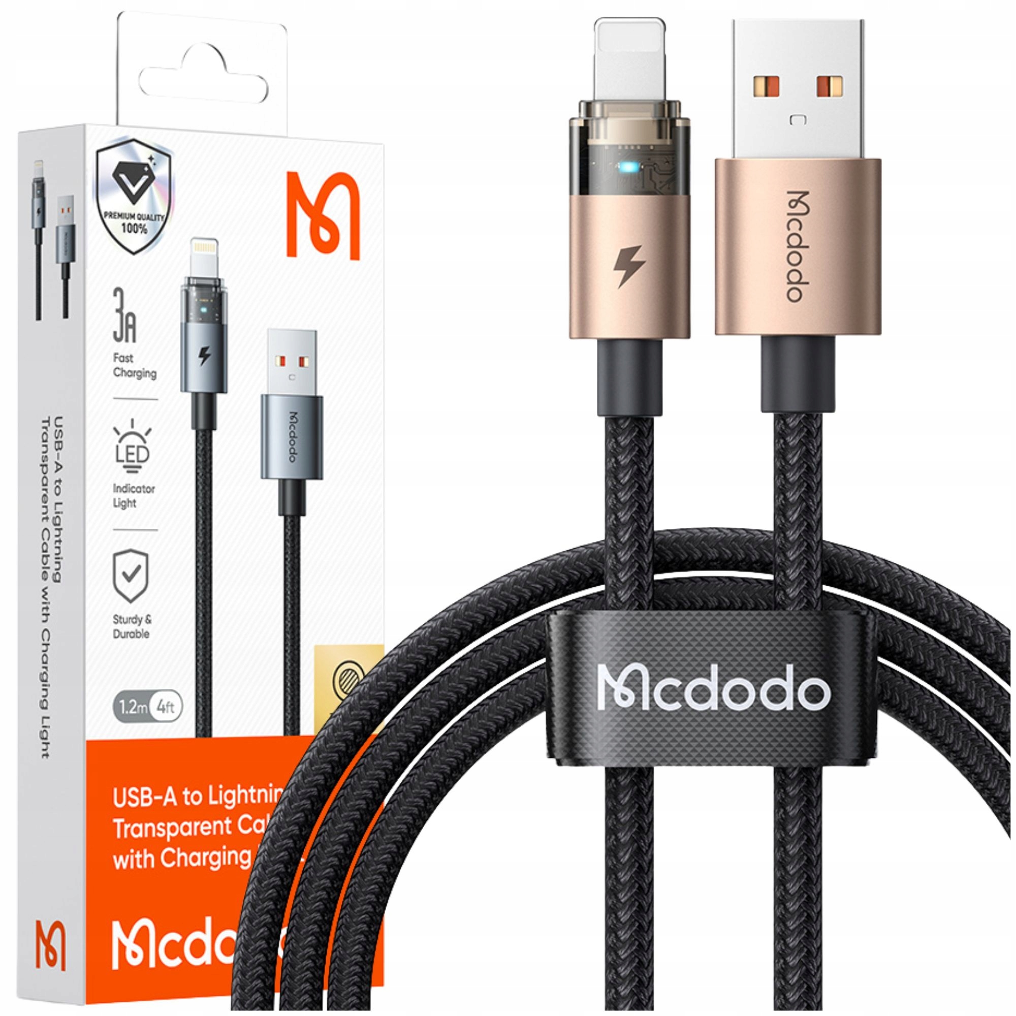 Mcdodo Usb-schnellladekabel Für Iphone Lightning Pd 36w 1m Led Gold
