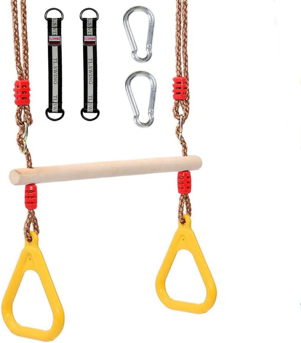 Multifunktionale Holz-trapezschaukel Für Kinder Mit Kunststoffringen – Maximale Belastung: 120 Kg – Für Drinnen Und Draußen (gelb)