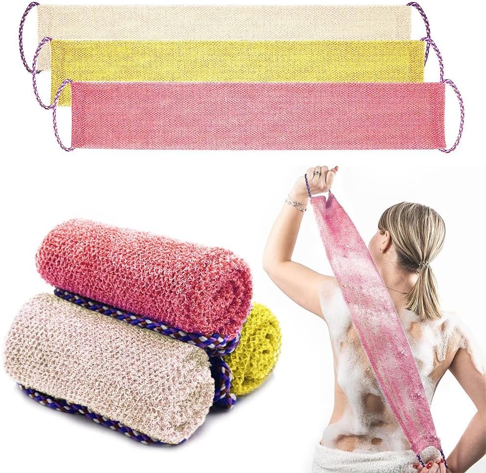3-teiliges Afrikanisches Peeling-schwamm-set, Doppelseitiger Waschlappen Mit Griffen, Weiche Und Raue Peelingbürste, Rosa + Weiß + Gelb