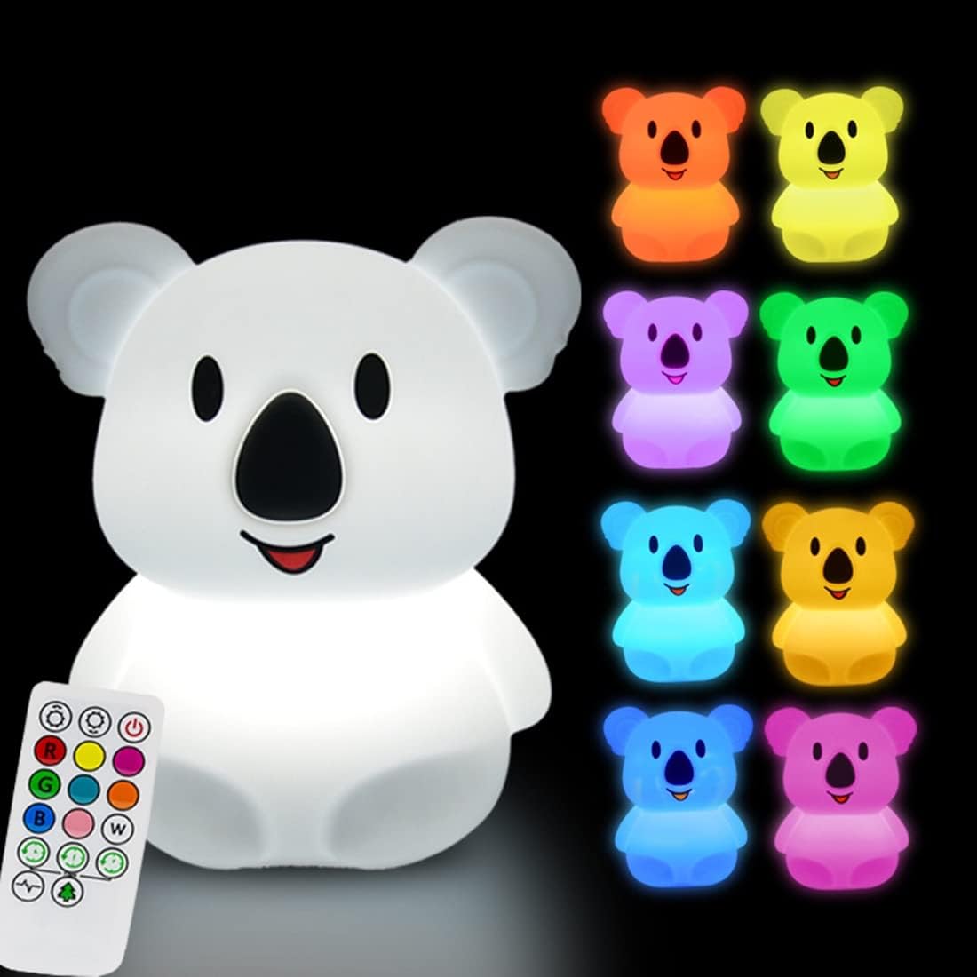 Große Koala Schutzschirme Für Kinder, Schlafzimmerlampe Für Babys, Tierlichter Für Mädchen Und Jungen Dekorativ, Helligkeit Und Farbe Einstellbar Und Arbeitszeit
