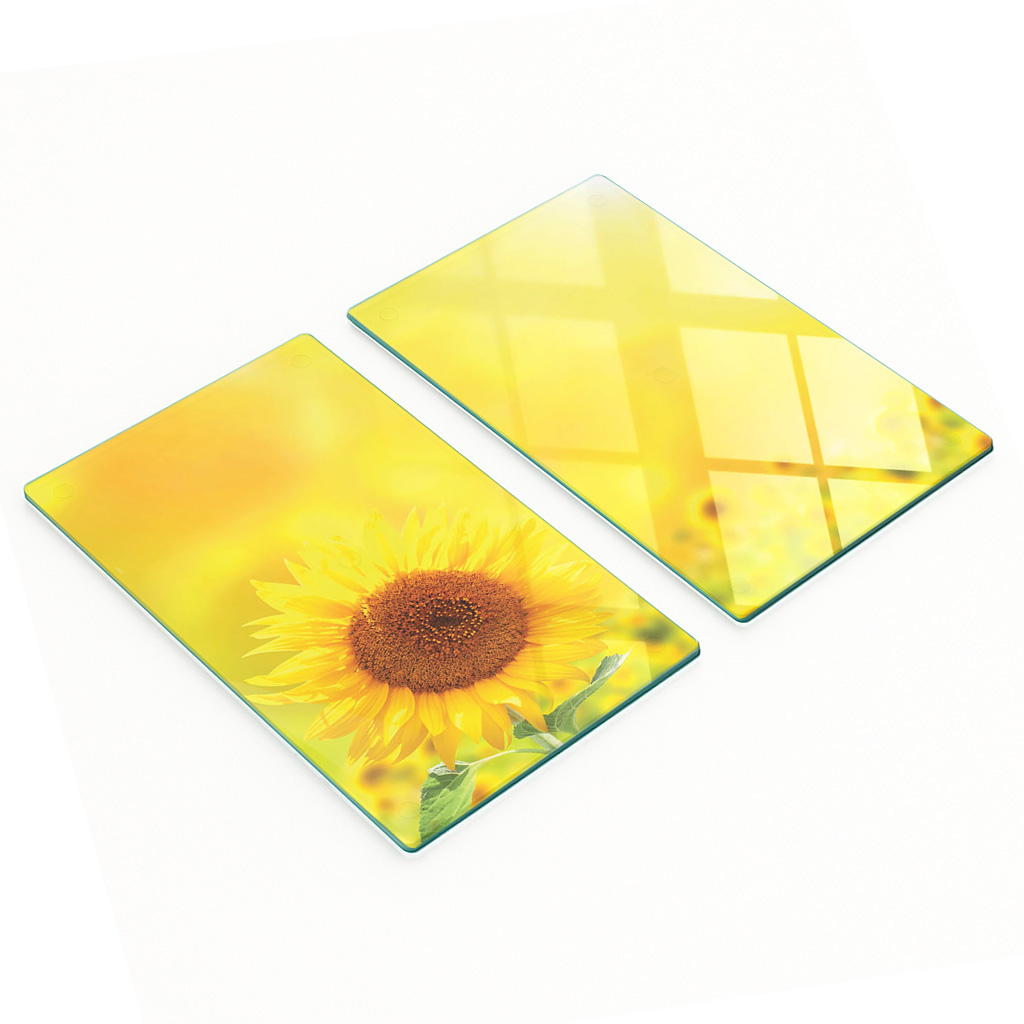 Multifunktionale Dekorative Glasplatten Mit Gelben Sonnenblumen, 2 X 30 X 52 Cm