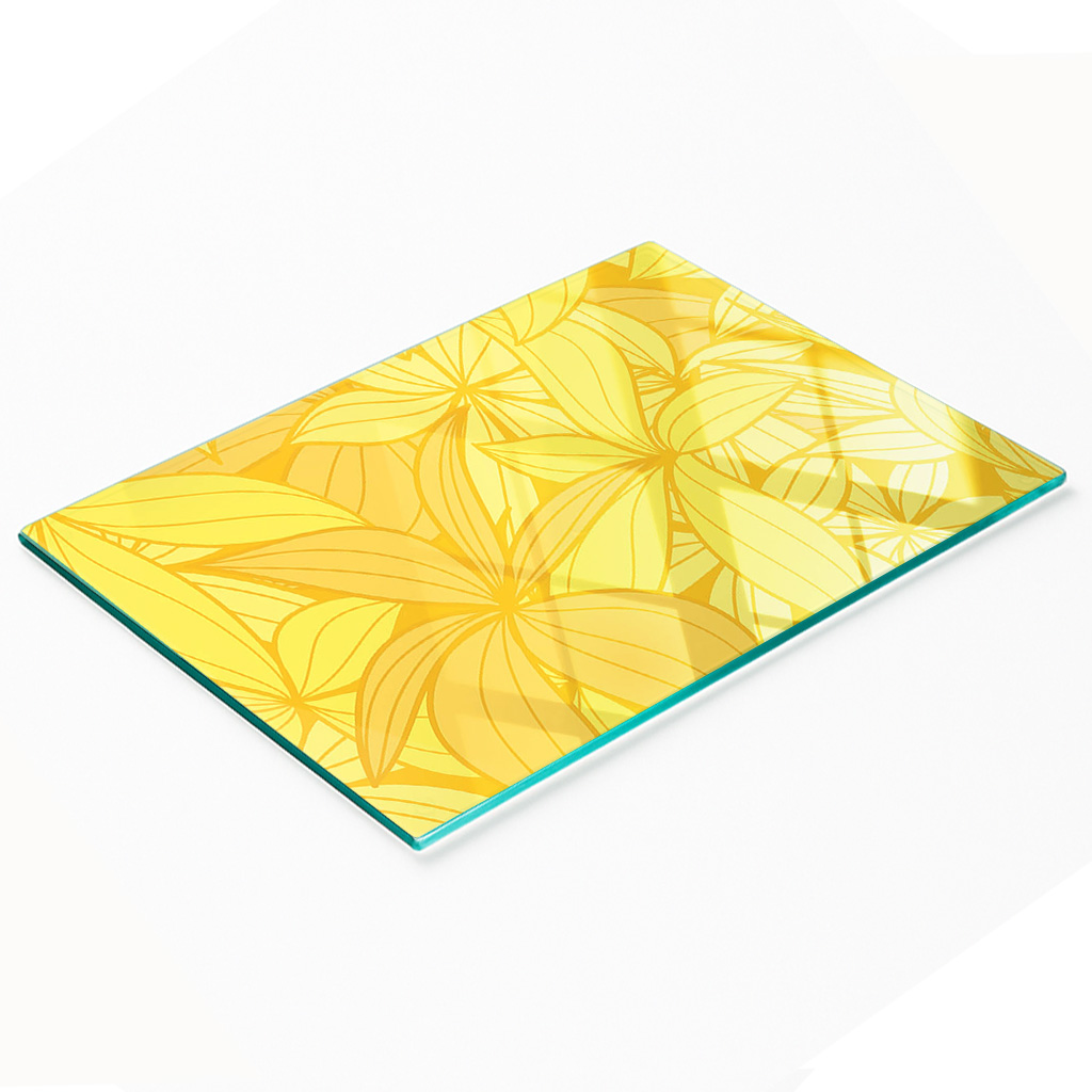Multifunktionale, Dekorative Küchenplatte Aus Gehärtetem Stahlblech Mit Gelben Blumen, 80 X 52 Cm