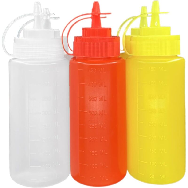 450-ml-quetschflaschen – 6er-pack Wiederverwendbare, Weiche Kunststoffflaschen Für Ketchup, Senf, Mayonnaise – Weiß, Gelb, Rot – Ulisem