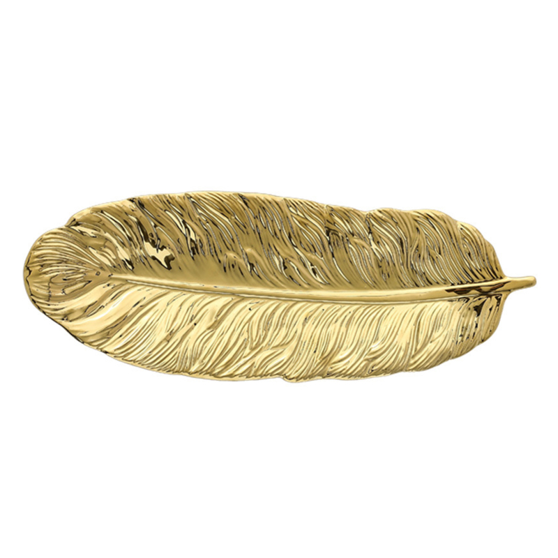 Dekorative Keramikschale In Blattform, Verziert Mit Realistischen Federn, Für Schmuck, Kleinigkeiten, Obst (25x18 Cm)