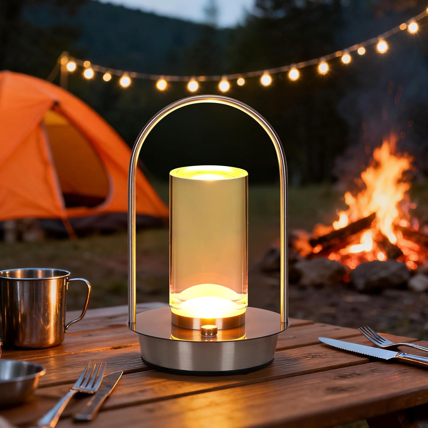 Tragbare Kristalllaterne Für Drinnen Und Draußen, Kleine, Wiederaufladbare Led-schreibtischlampe (4000 Mah), Wasserdichte Duschleuchte Mit 3 Dimmbaren Farben, Silber