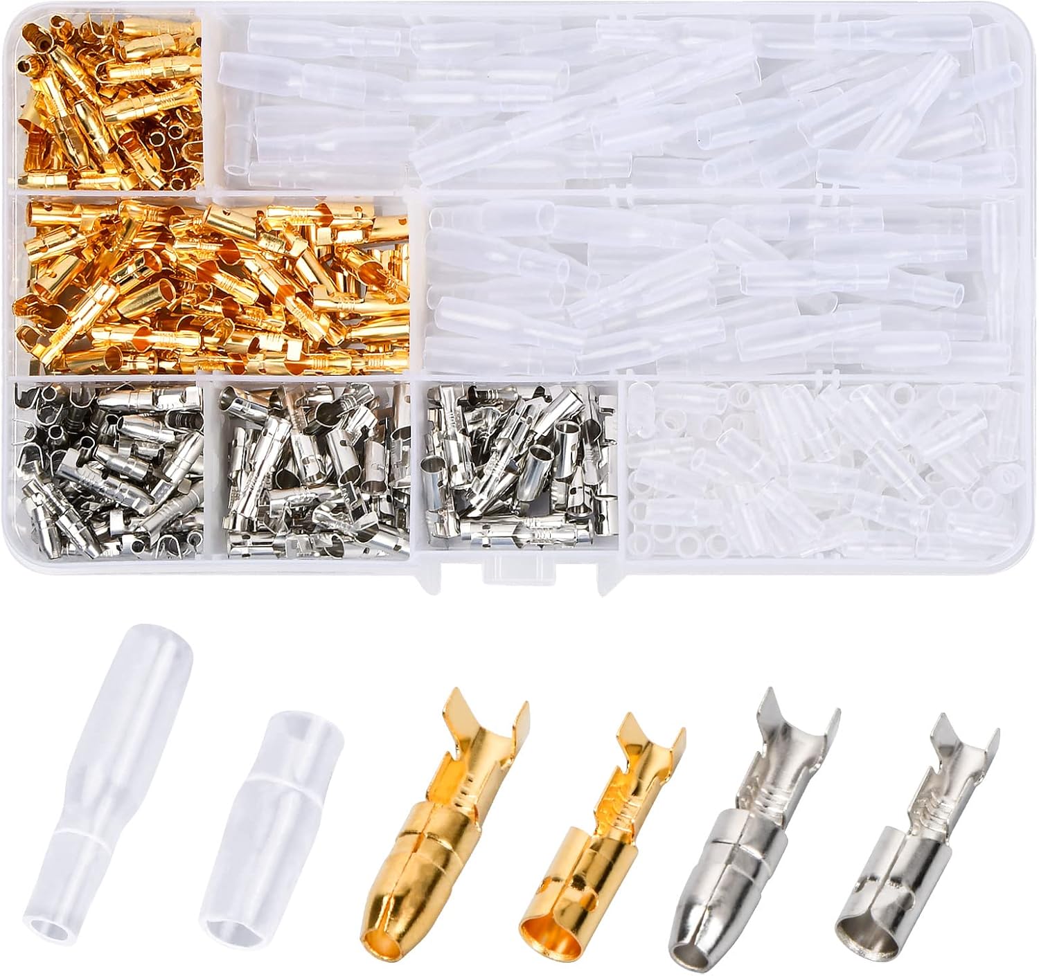 400 Stück Gold, Silber, 165 G, 3,9 Mm Einsteck-federeinsatzhülle, 4,0 Mm Rundkopf, Kaltgepresste Steckbare Verkabelung